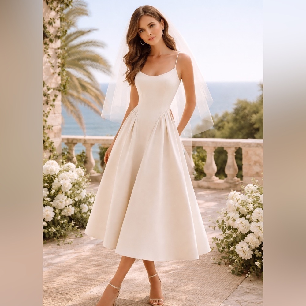 Reformation Bonie Dress Elegant Spaghetti Strap A-Line sz 2 Fior Di Latte Ivory